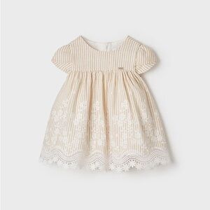 NWT. Mayoral Cream and White 1906 Striped Lace Dress. 12 Months.
